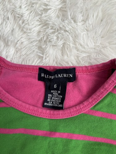 Vintage Ralph Lauren girls sz. 6 green & Pink classic striped tee. Cute, fun - Picture 5 of 8