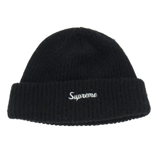 Bonnet Supreme 16AW Loose Gauge logo brodé bonnet tricot noir d'occasion LIFE 0