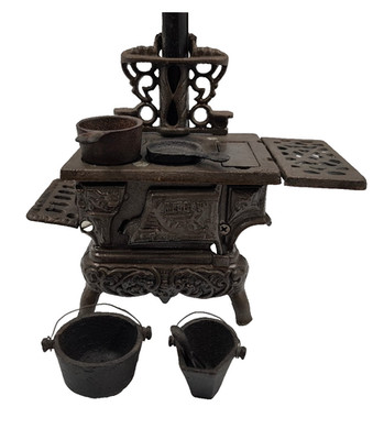   Regent Mini-Gussherd mit Zubehör   Gusseisen Spielzeugofen, schwarz   Deko  