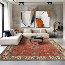 ARTS & CRAFTS 8'x10' Muted Coral, Ivory Hand Tufted Wool Oriental Area Rug