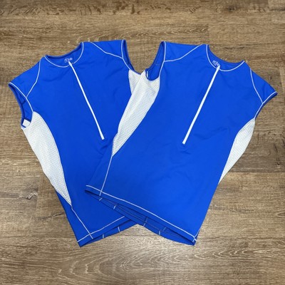 2 De Soto Triathlon Skin Cooler Half Zip Tri Tops Mens S Blue White Sleeveless