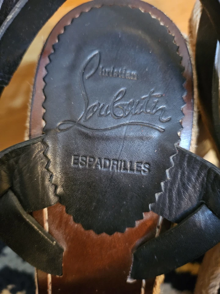 Christian Louboutin Mujer Cuero Negro Yute Borde Correas y Hebilla Cierre Espa Foto 2 de 4