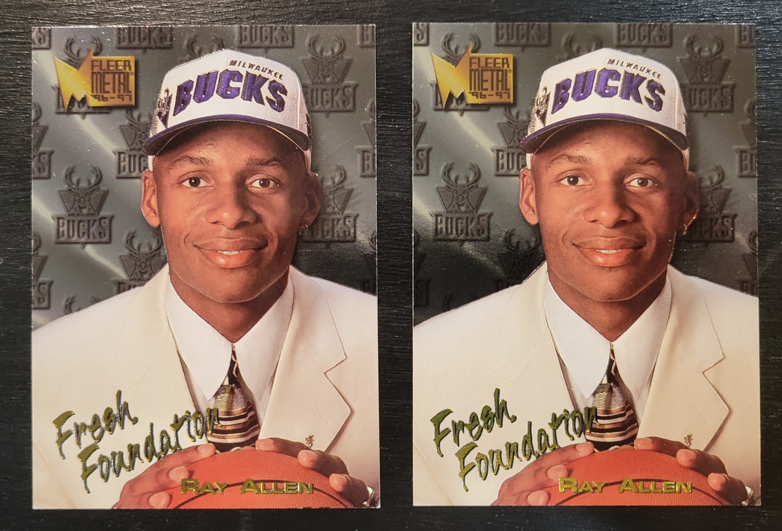 1996-97 Fleer Metal Ray Allen #136 Fresh Foundation - LOT OF TWO -- Bucks