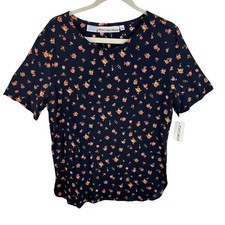 JH Collectibles NWT Vtg Union Made in USA Black Floral Short Sleeve Blouse Sz 12