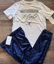 NWT Nike Air Jordan Boys YMD Navy Blue/White/Gray 2pc Jogger Pants Set Medium