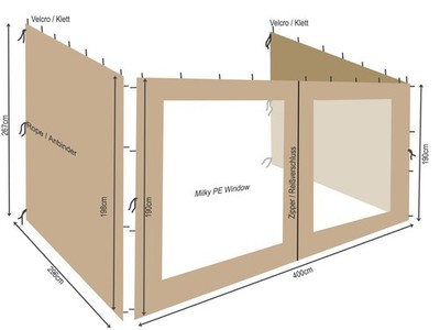 QUICK STAR 3 Seitenteile Rank Anbau 3x4m Sand