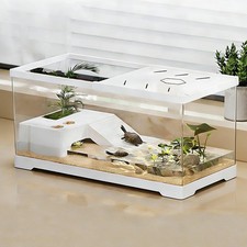 White Aquatic Turtle Fish Tank With Basking Platform Drainage 11.8x7x7.3 Inch