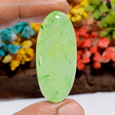 Authentic Prehnite Oval Shape Cabochon Loose Gemstone 60 Ct. 41X17X6 mm