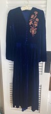 1940s Blue Velvet Evening Dress  Handmade Beaded Floral Gown