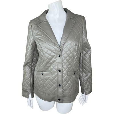 Denim & Co. Signature Quilted Faux Leather Blazer Jacket Women's Medium Olive