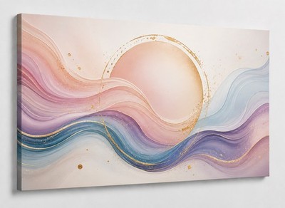 ICE ARMOR Large Canvas 24x36'' Abstract Fluid Wave Circle Modern Pastel Gradient