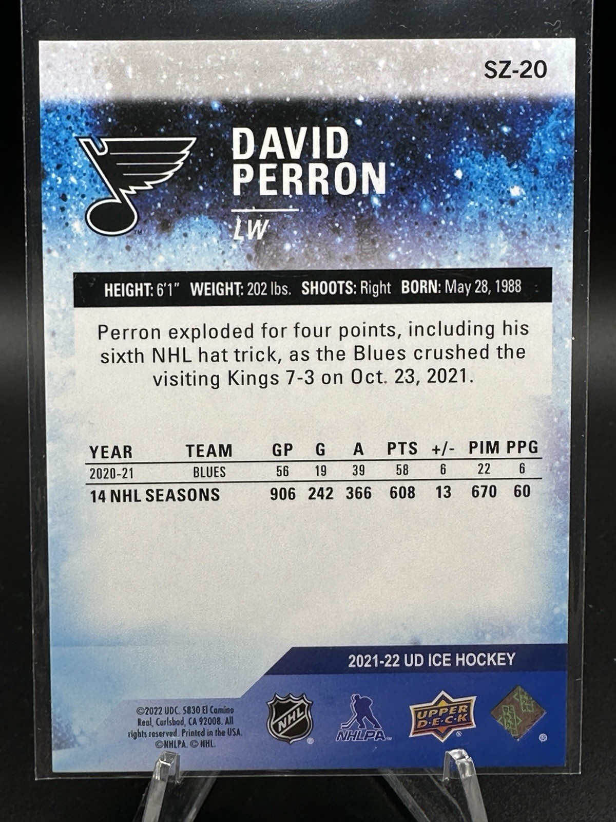 2021-22 Upper Deck Ice Sub Zero David Perron #SZ-20