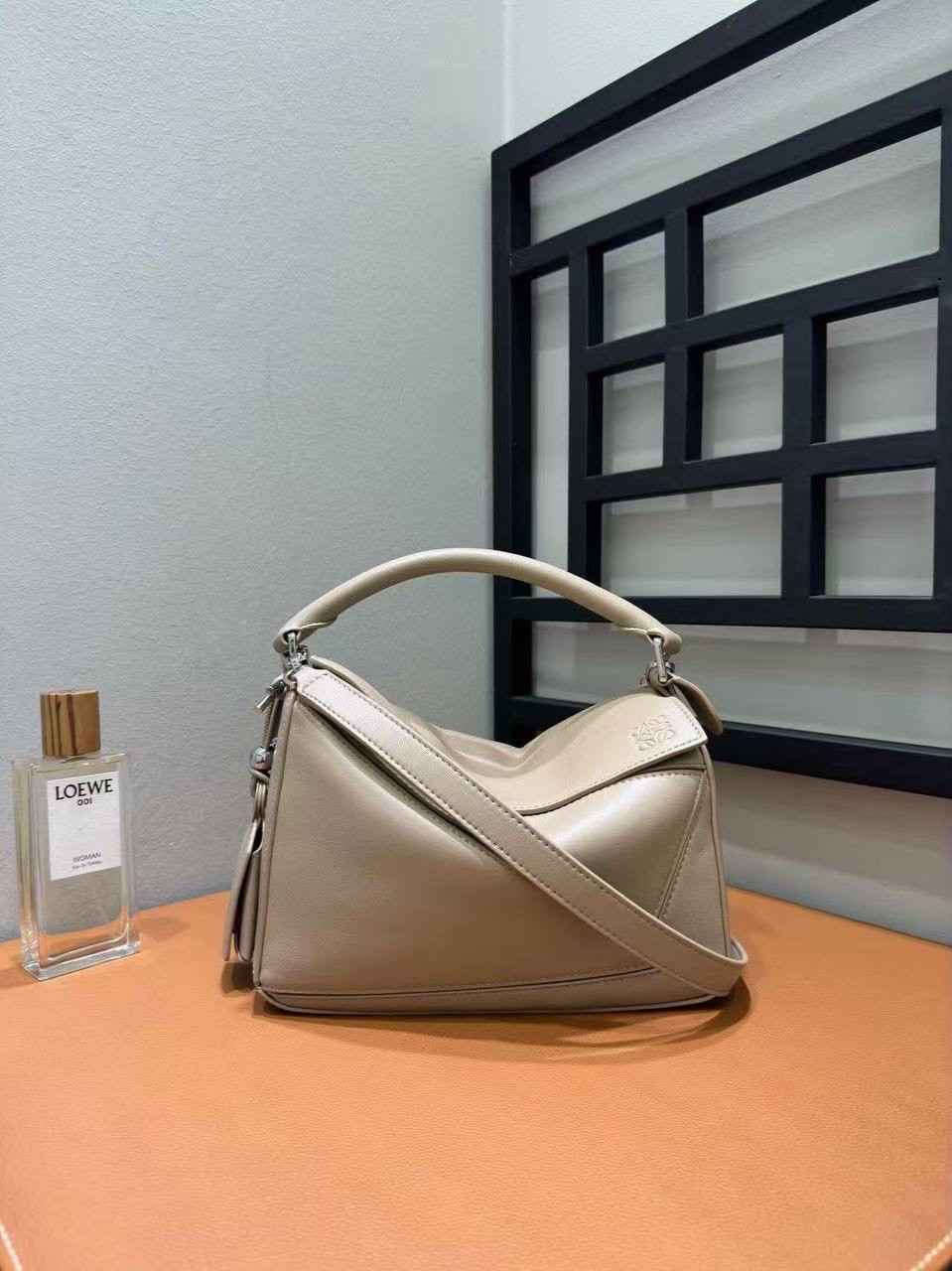 LOEWE Calfskin Small Puzzle 2-Way Handbag Shoulder Bag Beige Leather Spain