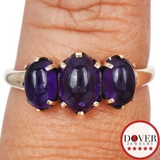 Vintage 1.50cts Amethyst Yellow Gold Three Stone Oval Cabochon Ring 1.7 Grams NR