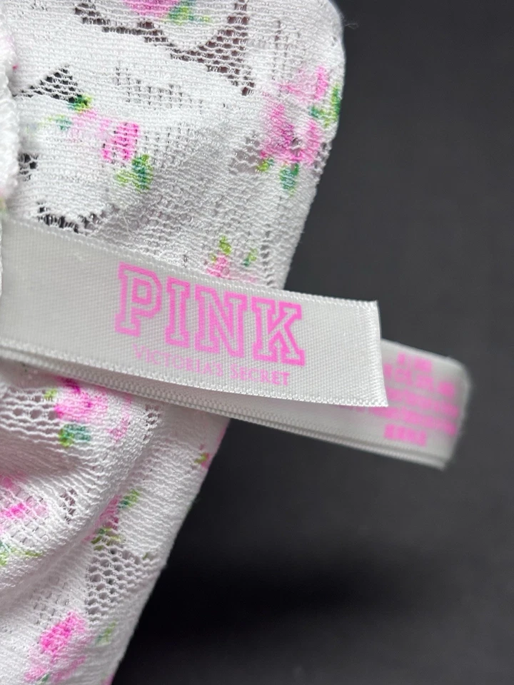 Victoria's Secret PINK  Push Up Bralette White Lace No Wire Pink Flowers MEDIUM - Image 3 of 4