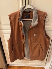 Carhartt Sherpa Lined Duck Canvas Vest Mens Size Large Brown Western 104277 BRN