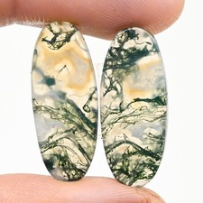 18.00Cts Natural Moss Agate Cabochon loose Gemstone Oval Pair 10x24x4mm