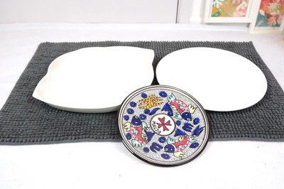 Set Konvolut Vintage handgemacht bemalt hellblau Teller Malta groß weiß Keramik