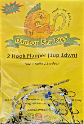 2 Hook Flapper (1 up 1 down) Size 1 Koike Aberdeen (4 Pack) Danson Sea Rigs UK