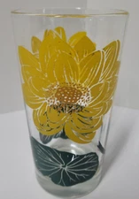 American Lotus 5" Boscul Peanut Butter Glass Swanky Swig Vintage Floral Cup MCM