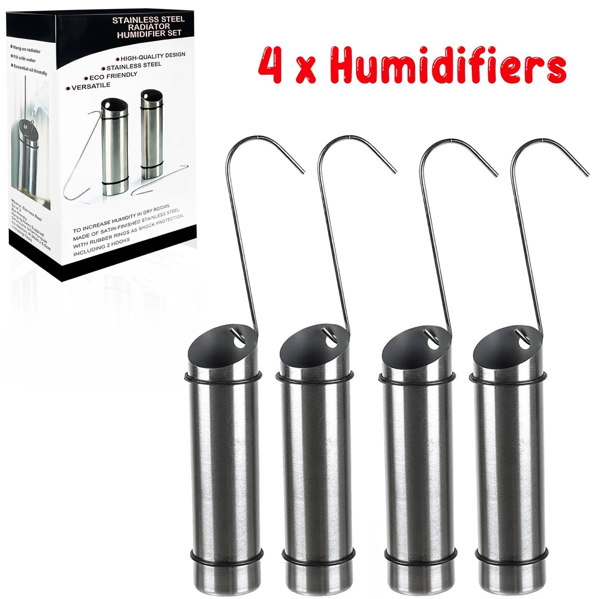 HAC24 Set 2 Umidificatori Per Termosifoni In Vetro E Acciaio Inox – Con Gancio – 20cm – Ideali Per Clima Invernale - 6
