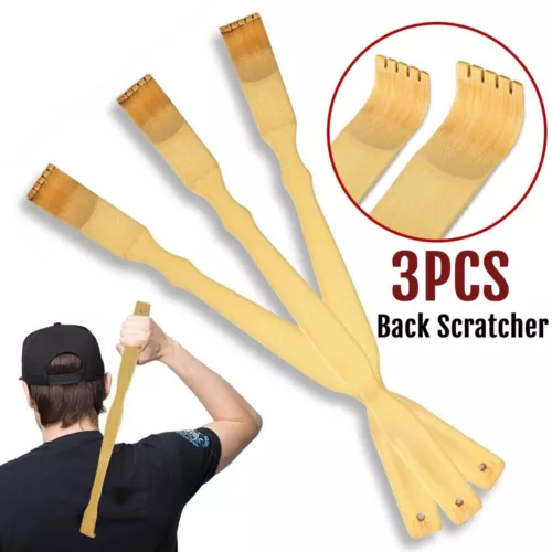 3 Pack Natural Bamboo Back Scratcher Long Reach Pick Itch Relief Tool Portable - Picture 1 of 10
