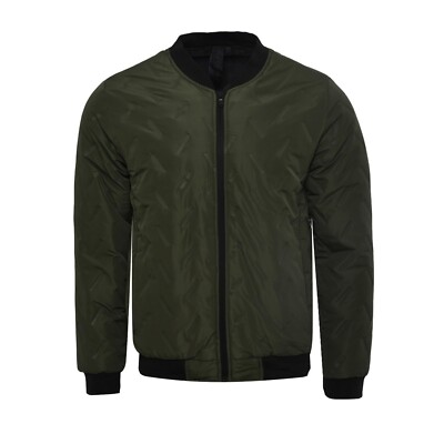 Mens Padded Bomber Jacket Zip Up Casual Lightweight 100% Polyester Solid S-2XL