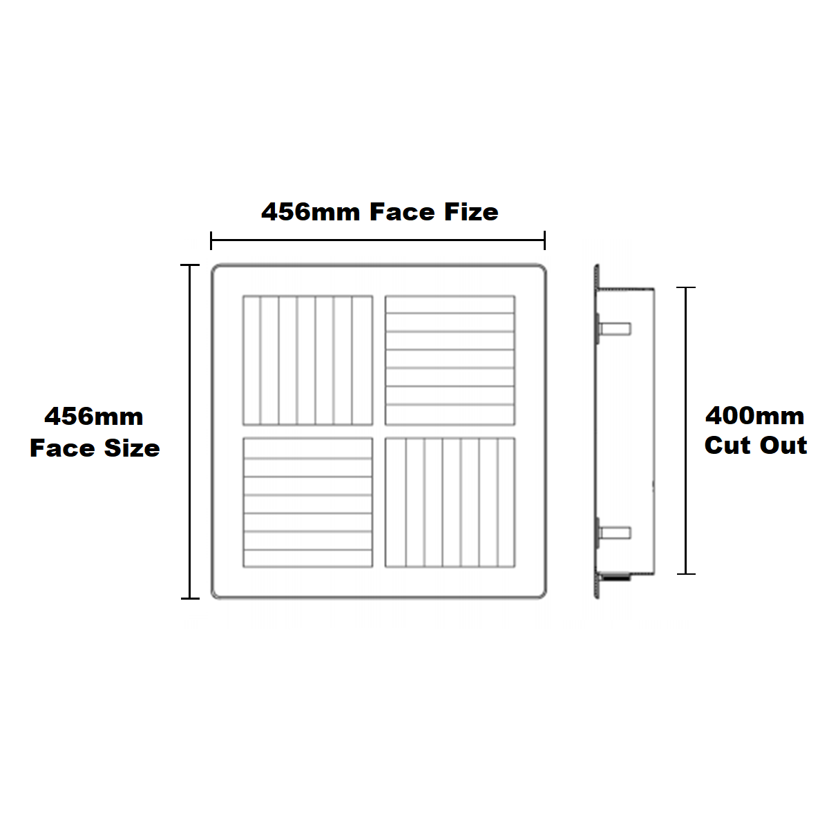 4 Way Square MDO Ceiling Air Vent Multi Directional Outlet Ducted 400mm