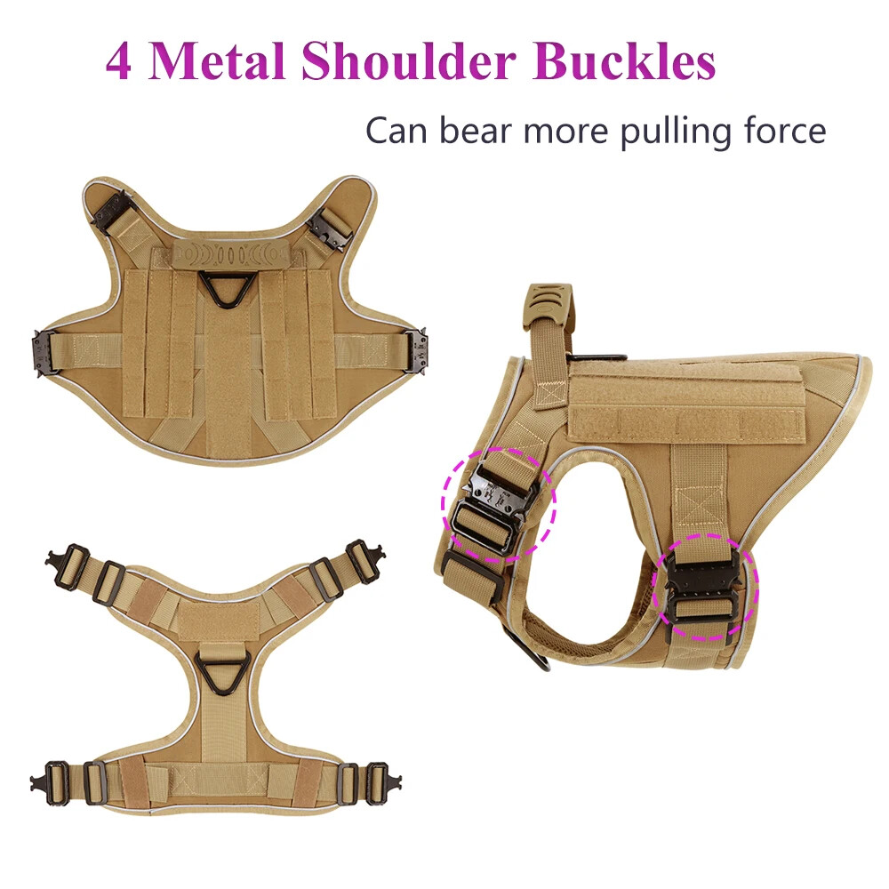 Dog Harness with 4 Metal Buckle Military Tactical Pet Training Vest Harnesses