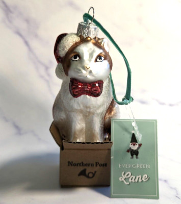 St. Nicholas Square  Glass Cat-In-A-Cardboard-Box Christmas Ornament
