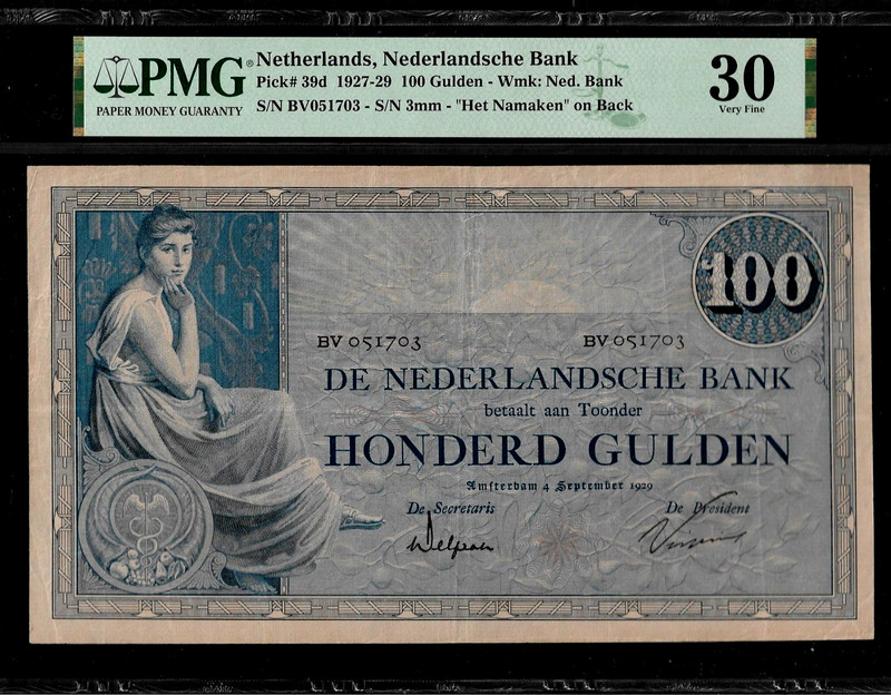 Netherlands 100 Gulden 1929 PMG 30 P#39d Nederlandsche Bank, Series BV