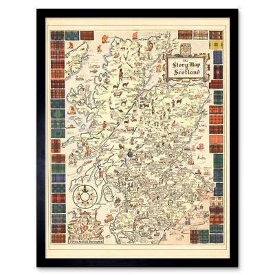 Karte Colortext 1935 Geschichte Schottland historischer bildlicher Wandkunstdruck gerahmt 12x16