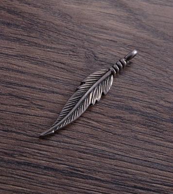 Sterling Silver Large Double-sided Feather Charm Pendant ONE PIECE DB2M