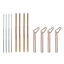 Collapsible Straws Stainless Steel Metal Rose Gold Color (4 Pack)
