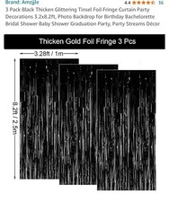 3 Pack 3.2ft x 8.2ft Black Tinsel Foil Fringe Curtains Metallic Foil Tinsel