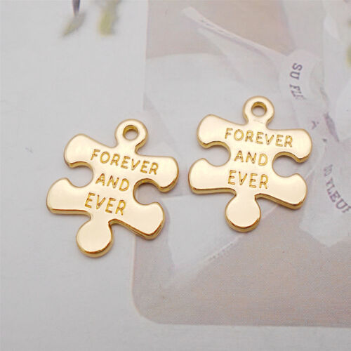 12-pack Gold Autism Awareness Puzzle Piece Pendant Charm Alloy Engraved 18x22 mm - Picture 1 of 6