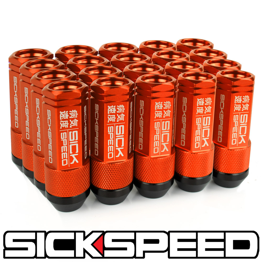 SICKSPEED 20 PC ORANGE ALUMINUM EXTENDED 50MM 2 PC LUG NUTS FOR