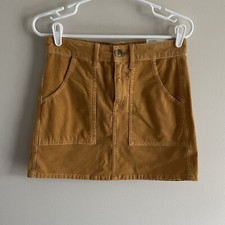 American Eagle Women 2 Mustard Yellow Corduroy Stretch Hi-Rise A-Line Skirt NWT