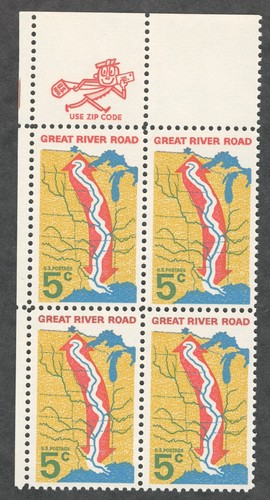 US. 1319. 5c. Map with Great River Road. Zip Block of 4. MNH. 1966 - 第 1/2 張圖片