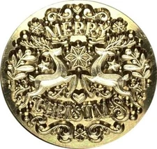 Merry Christmas with 2 Reindeer, Mistletoe, Stars - 1" dia. Wax Seal Stamp head