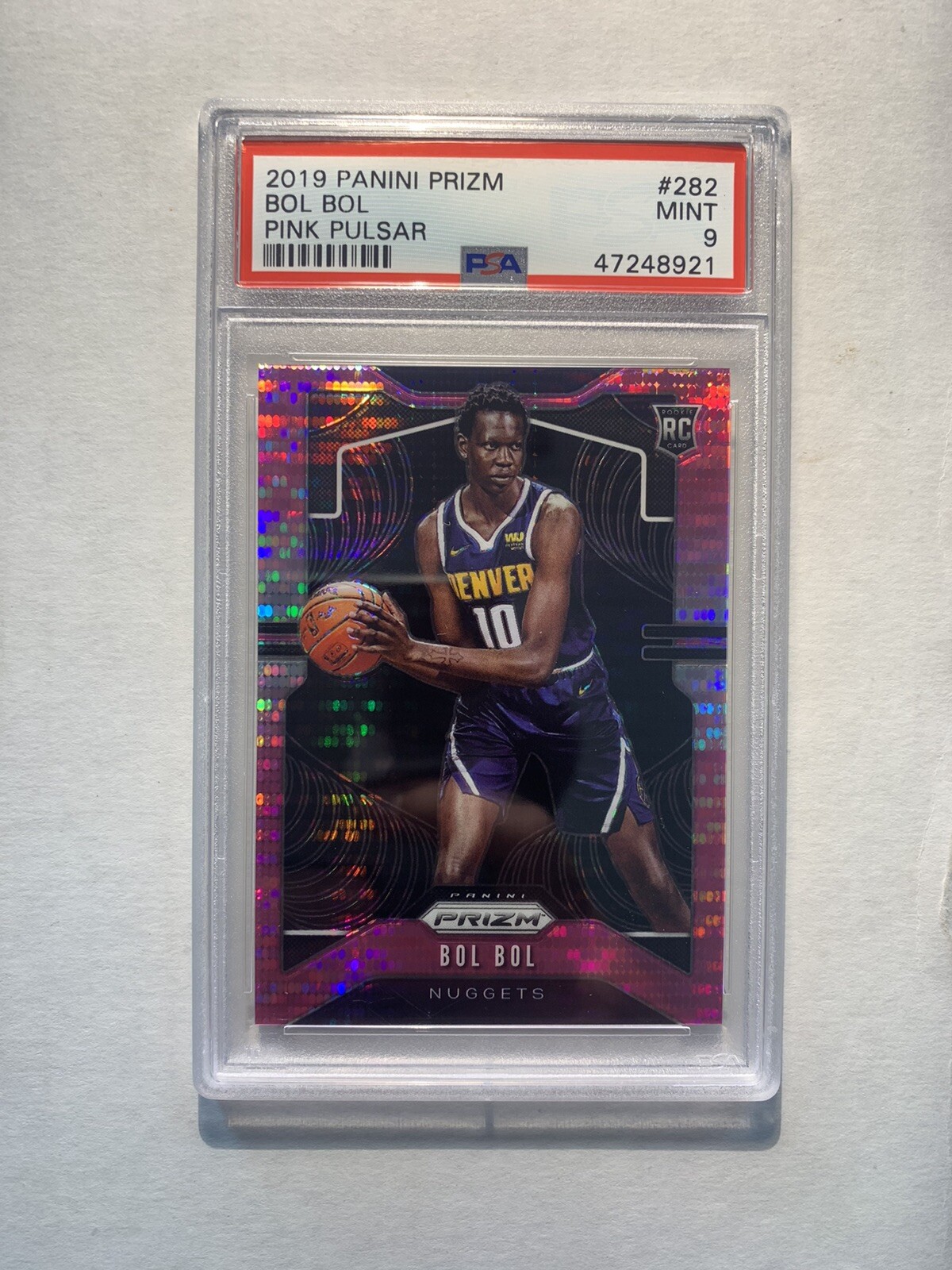 2019-20 Panini Prizm Bol Bol Rookie RC PINK PULSAR SP #36/42 PSA 9 MINT NUGGETS