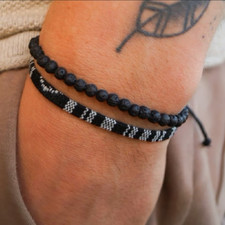 Lava Beads Handwoven Friendship Bracelet Boho Surf Bracelet for Men and Women