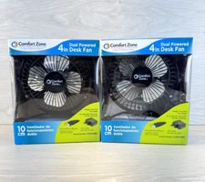 NEW Comfort Zone Dual Powered 4” Desk Fan 120 V Plug / USB Port Lot of 2