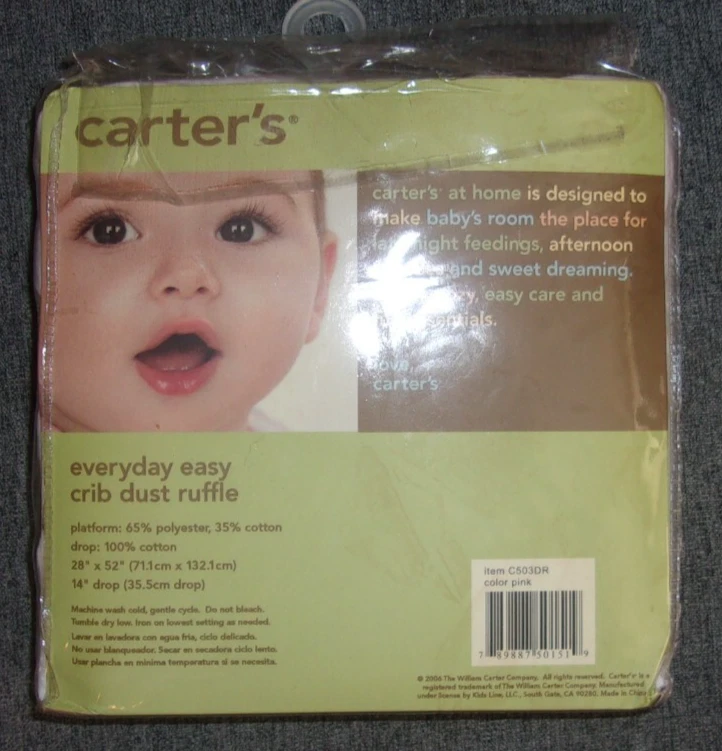 NUEVO EN PAQUETE CARTER'S, The Basic's CRIB DUST RUFFLE, Falda de cama, Rosa BLANCO RAYA, Foto 2 de 4