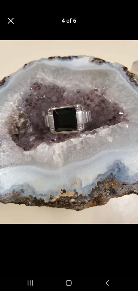 Anillo de acero inoxidable para hombre de ónix negro y circonita cúbica talla 10 Foto 4 de 4