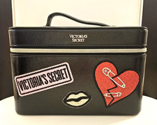 New Victorias Secret Black Runway Heart  Lips Patch Travel Makeup Train Case
