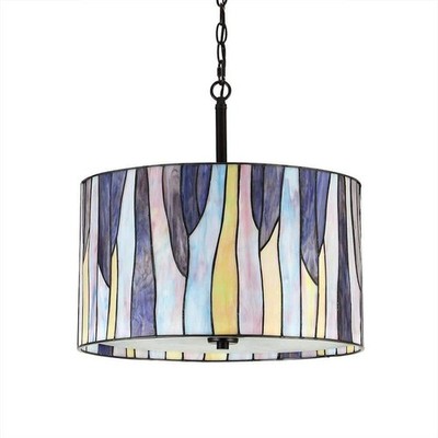 HomeGlam Barossa 18'' 3-Lights ORB Tiffany Pendant Lamp w/ Blue Purple Tone Shade