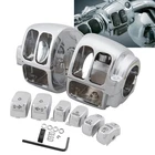 For Harley Softail 1996-2010 Chrome Hand Control Switch Housing 6pcs Button Caps