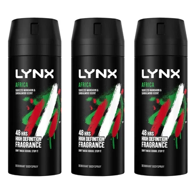Lynx Africa Mandarin & Sandalwood Men’s Body Spray Deodorant 150ml - Pack of 3