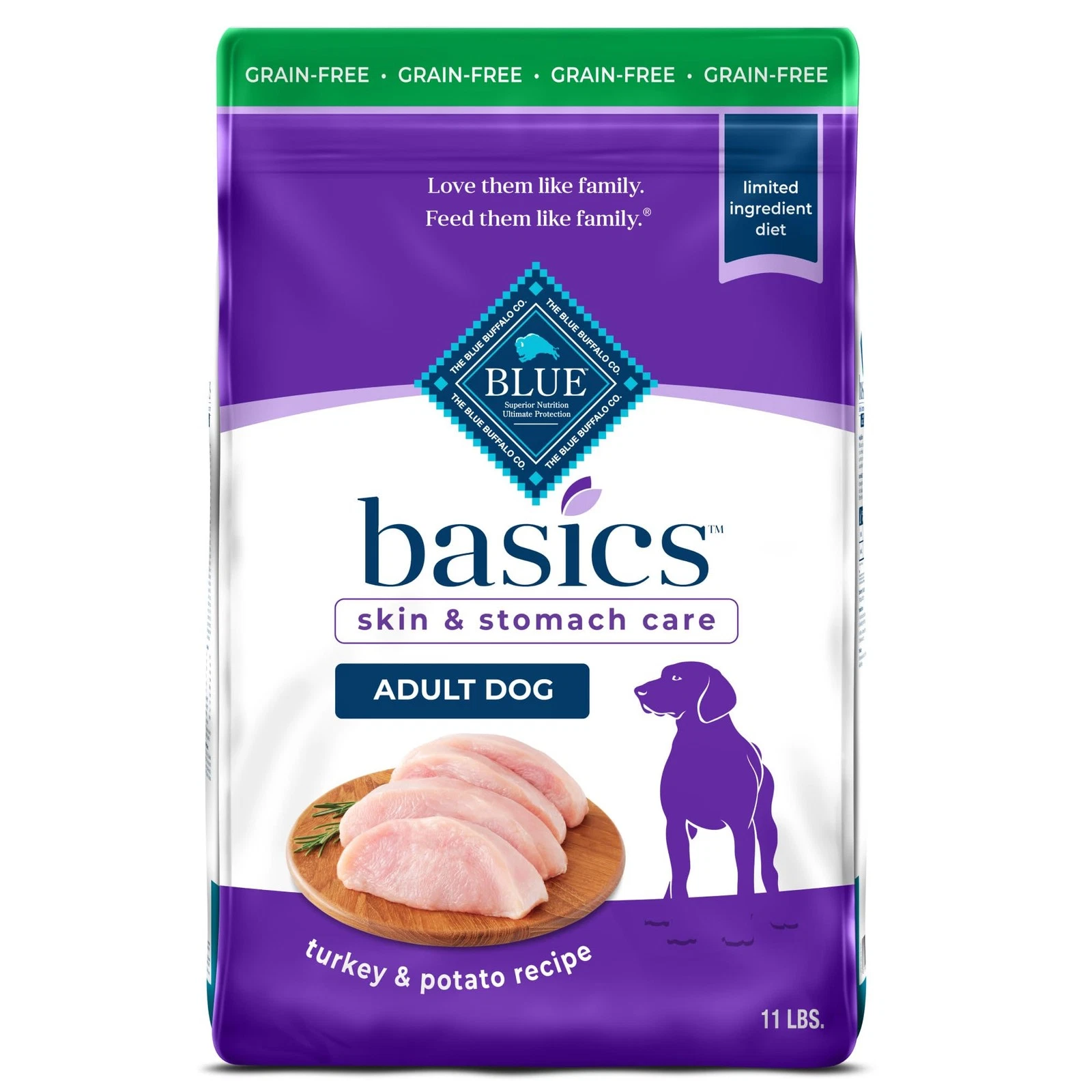 Blue Buffalo Basics Adult Grain-Free Dry Dog Food for Skin Stomach Care,